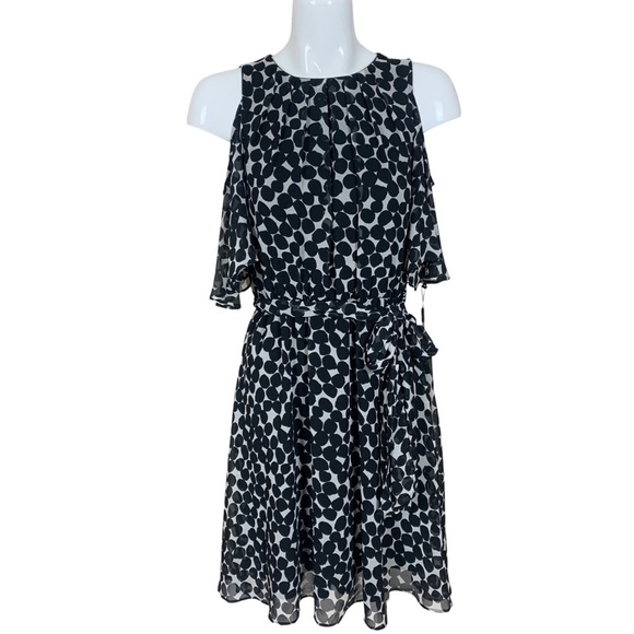 Calvin Klein Dresses & Skirts - Calvin Klein Polka Dot Print Cold Shoulder Dress with Tie Belt Size 8 NWT